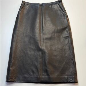 MICHAEL‎ KORS Leather Skirt Black Pencil back slit mob wife essential capsule 4